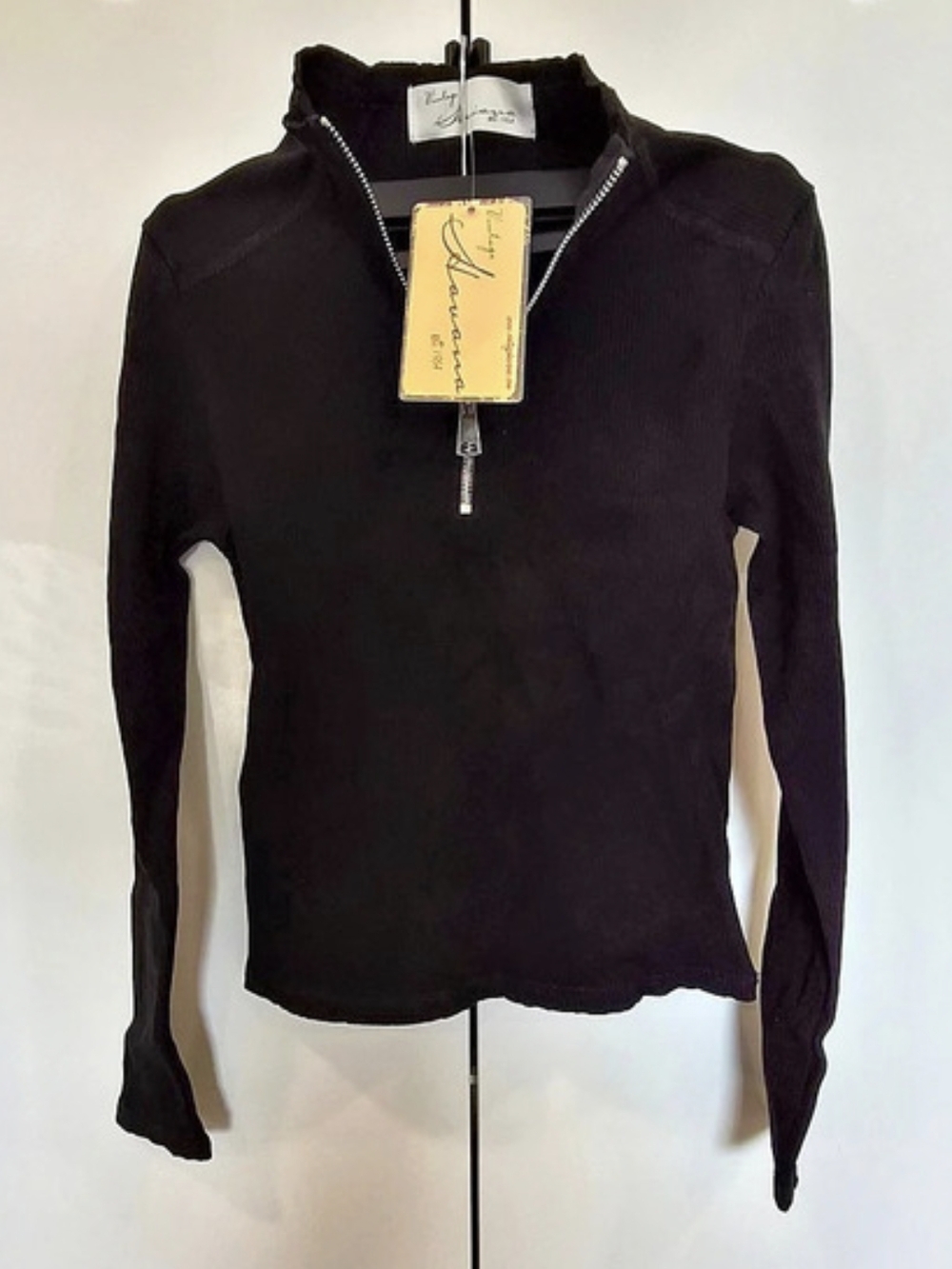 Vintage Havana Black Ribbed Quarter-Zip Mock Neck Top Size S